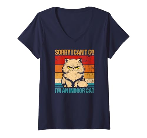 Damen Entschuldigung, ich kann Nicht gehen Ich Bin eine Hauskatze T-Shirt mit V-Ausschnitt Damen Entschuldigung, ich kann Nicht gehen Ich Bin eine Hauskatze T-Shirt mit V-Ausschnitt von Funny Sorry I Can't Go I'm An Indoor Cat design