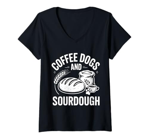 Damen Sauerteig-Kaffee-Hunde-Bäcker T-Shirt mit V-Ausschnitt Damen Sauerteig-Kaffee-Hunde-Bäcker T-Shirt mit V-Ausschnitt von Funny Sourdough Coffee Dogs Design