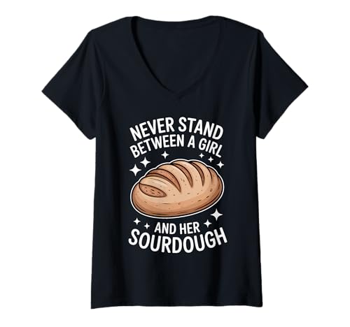 Damen Sourdough Girl Lustiger Brotbacker T-Shirt mit V-Ausschnitt Damen Sourdough Girl Lustiger Brotbacker T-Shirt mit V-Ausschnitt von Funny Sourdough Girl Cool Bread Baking Design