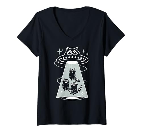 Damen Lustiger Waschbär & UFO, Raumschiff, Alien & Waschbären T-Shirt mit V-Ausschnitt Damen Lustiger Waschbär & UFO, Raumschiff, Alien & Waschbären T-Shirt mit V-Ausschnitt von Funny Space Themed Graphics & Designs