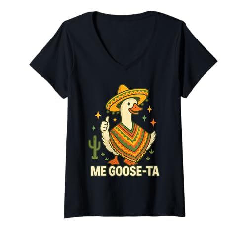 Damen Me Goose TA Cinco de Mayo Lustiger mexikanischer Spruch Fiesta T-Shirt mit V-Ausschnitt Damen Me Goose TA Cinco de Mayo Lustiger mexikanischer Spruch Fiesta T-Shirt mit V-Ausschnitt von Funny Spanish Goose Pun Men Women Boys Girls Gifts