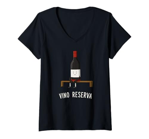 Damen Vino Reserva Lustiger Fußball-Bankwärmer Reserve Weinliebhaber T-Shirt mit V-Ausschnitt Damen Vino Reserva Lustiger Fußball-Bankwärmer Reserve Weinliebhaber T-Shirt mit V-Ausschnitt von Funny Spanish Wine Humor for Introverts & Drinkers