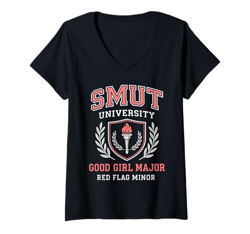 Damen Smut University Good Girl Dark Romance Bücherwurm T-Shirt mit V-Ausschnitt Damen Smut University Good Girl Dark Romance Bücherwurm T-Shirt mit V-Ausschnitt von Funny Spicy Bookworm Fantasy Literature Design