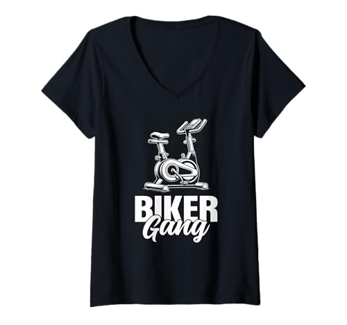 Damen Biker Gang Indoor Spinning Cardio Training Fahrrad Spin T-Shirt mit V-Ausschnitt von Funny Spin Shirts for Women Men