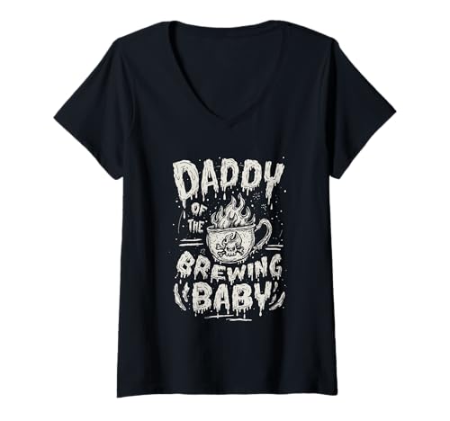 Damen Baby-Kostüm für den Vater mit Aufschrift Expecting Father Halloween, Daddy of The Brewing T-Shirt mit V-Ausschnitt von Funny Spooky Enthusiast Halloween Party Costume