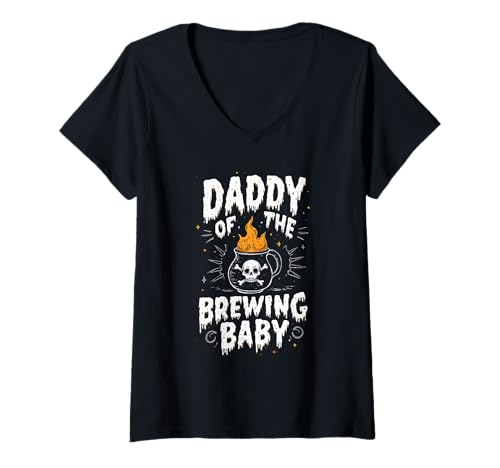 Damen Daddy of The Brewing Baby Lustiges gruseliges Halloween in der Schwangerschaft T-Shirt mit V-Ausschnitt von Funny Spooky Enthusiast Halloween Party Costume