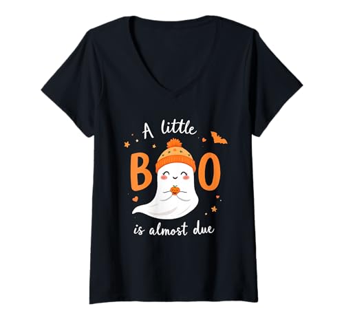 Damen Der entzückende Halloween-Geist A Little Boo ist Fast so süß T-Shirt mit V-Ausschnitt von Funny Spooky Enthusiast Halloween Party Costume