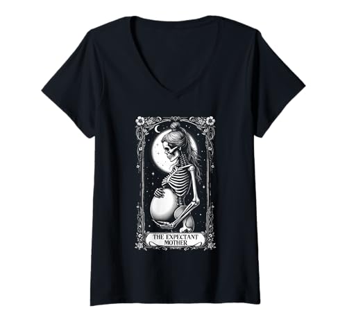 Damen Die werdende Mutter Gothic Schwangerschaft Macabre Halloween T-Shirt mit V-Ausschnitt von Funny Spooky Enthusiast Halloween Party Costume