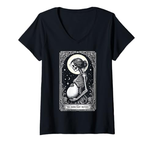 Damen Die werdende Mutter Mystische Mama Wird Halloween-Party T-Shirt mit V-Ausschnitt von Funny Spooky Enthusiast Halloween Party Costume