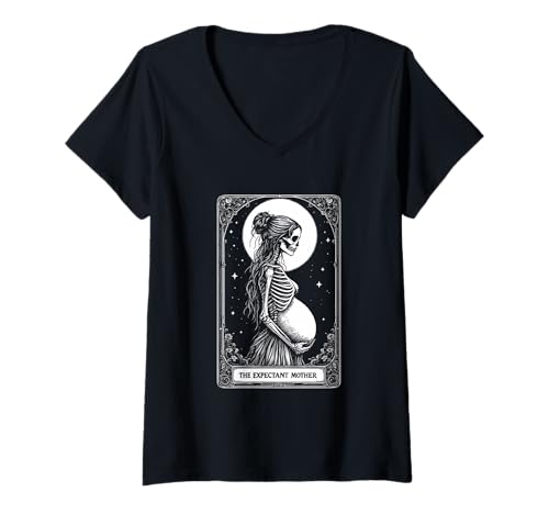 Damen Die werdende Mutter Vintage Tarot Schwangerschaft Halloween Party T-Shirt mit V-Ausschnitt von Funny Spooky Enthusiast Halloween Party Costume
