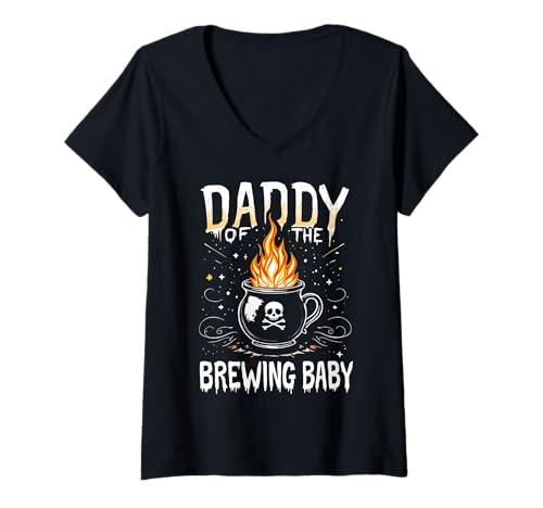 Damen Halloween Familienankündigung Daddy of The Brewing Baby T-Shirt mit V-Ausschnitt von Funny Spooky Enthusiast Halloween Party Costume