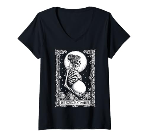 Damen Halloween Party Die werdende Mutter Gothic Schwangerschaft T-Shirt mit V-Ausschnitt von Funny Spooky Enthusiast Halloween Party Costume