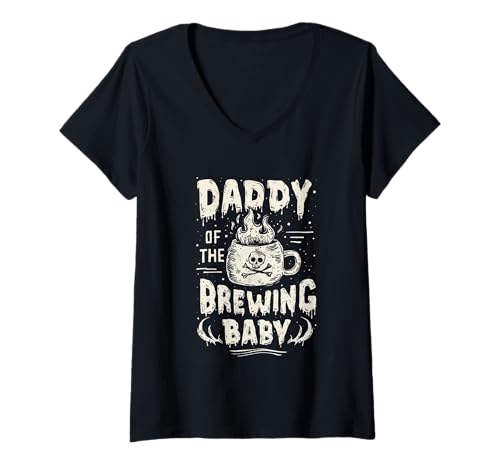 Damen Halloween Schwangerschaftsankündigung Daddy of The Brewing Baby T-Shirt mit V-Ausschnitt von Funny Spooky Enthusiast Halloween Party Costume