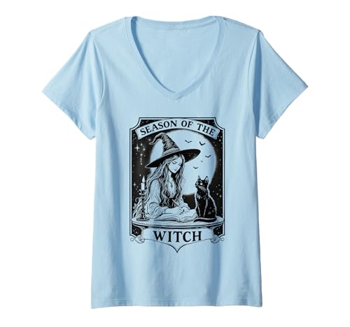 Damen Season of The Witch Halloween Mystical Vintage Party Kostüm T-Shirt mit V-Ausschnitt von Funny Spooky Enthusiast Halloween Party Costume