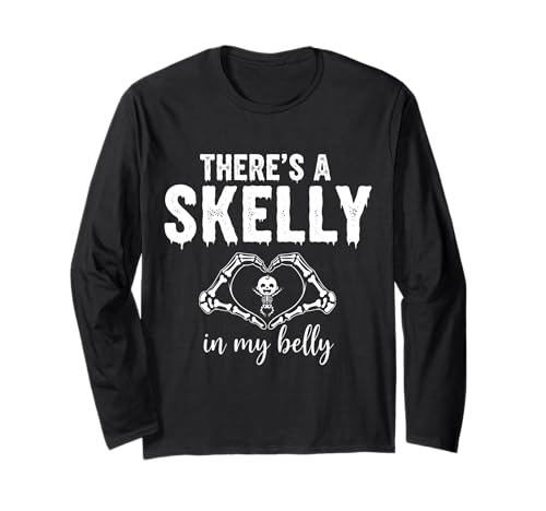 There's a Skelly in My Belly Spooky Baby Ankündigung Langarmshirt von Funny Spooky Enthusiast Halloween Party Costume
