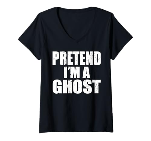 Damen Last Minute Lazy Halloween Kostüm Pretend I'm A Ghost T-Shirt mit V-Ausschnitt von Funny Spooky Ghost Halloween Costume Gifts Idea