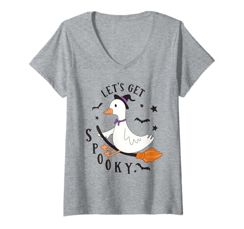 Damen Lustiges Gans-Hexenbesen Halloween süßes gruseliges Tierkostüm T-Shirt mit V-Ausschnitt Damen Lustiges Gans-Hexenbesen Halloween süßes gruseliges Tierkostüm T-Shirt mit V-Ausschnitt von Funny Spooky Goose Halloween Costume Party Shirts