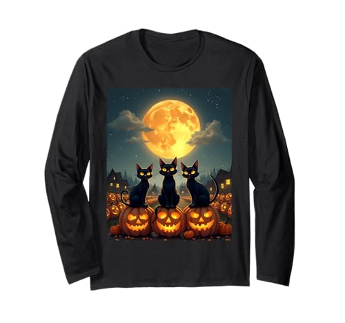 Black Cats Halloween Haunted Pumpkin Patch Party Kostüm Langarmshirt von Funny Spooky Halloween Black Cats Lover