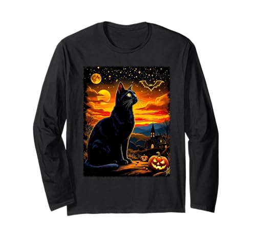Gruselige Schwarze Katze Halloween Kürbis Patch Party Kostüm Langarmshirt Gruselige Schwarze Katze Halloween Kürbis Patch Party Kostüm Langarmshirt von Funny Spooky Halloween Black Cats Lover