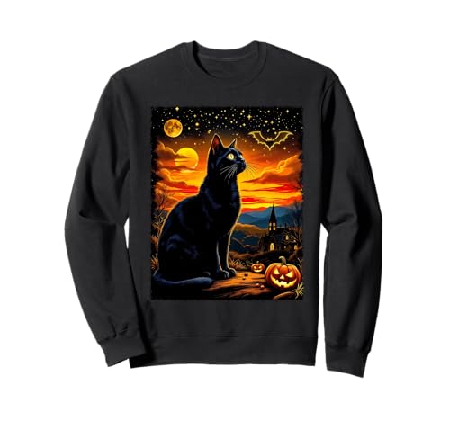 Gruselige Schwarze Katze Halloween Kürbis Patch Party Kostüm Sweatshirt von Funny Spooky Halloween Black Cats Lover