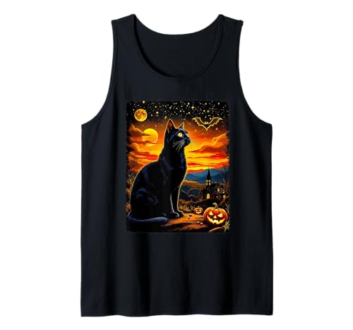 Gruselige Schwarze Katze Halloween Kürbis Patch Party Kostüm Tank Top von Funny Spooky Halloween Black Cats Lover
