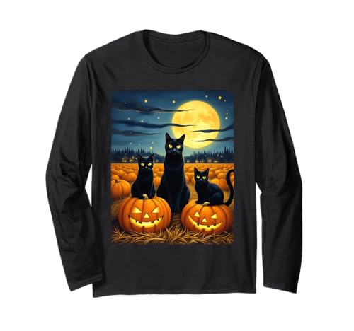 Schwarze Katzen Halloween Gruseliger Kürbis Patch Party Kostüm Langarmshirt Schwarze Katzen Halloween Gruseliger Kürbis Patch Party Kostüm Langarmshirt von Funny Spooky Halloween Black Cats Lover