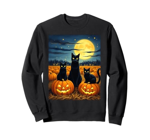 Schwarze Katzen Halloween Gruseliger Kürbis Patch Party Kostüm Sweatshirt von Funny Spooky Halloween Black Cats Lover