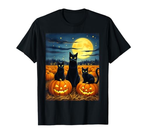 Schwarze Katzen Halloween Gruseliger Kürbis Patch Party Kostüm T-Shirt von Funny Spooky Halloween Black Cats Lover