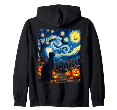 Katze Halloween Van Gogh Magical Pumpkin Patch Party Kostüm Kapuzenjacke von Funny Spooky Halloween Cat Lovers
