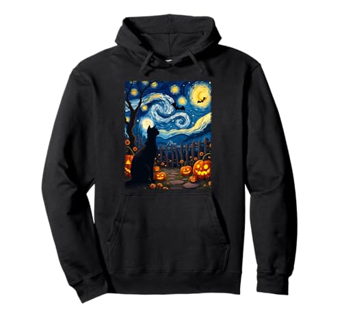 Katze Halloween Van Gogh Magical Pumpkin Patch Party Kostüm Pullover Hoodie von Funny Spooky Halloween Cat Lovers