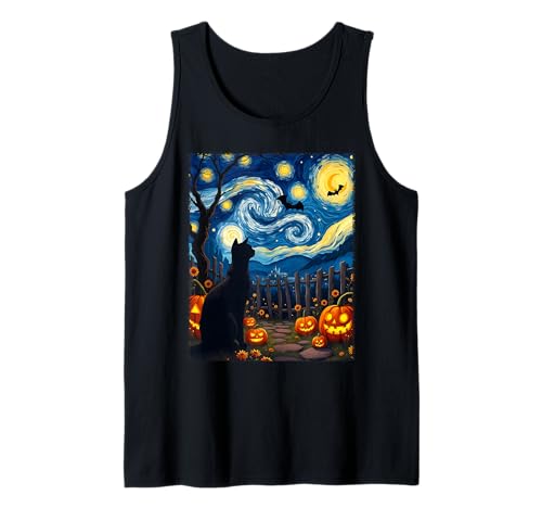 Katze Halloween Van Gogh Magical Pumpkin Patch Party Kostüm Tank Top von Funny Spooky Halloween Cat Lovers