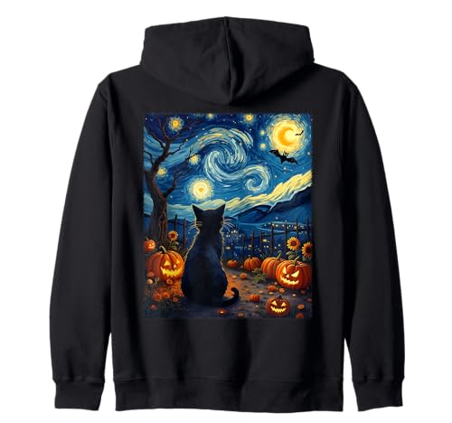 Van Gogh Cat Halloween Gruseliger Kürbis Patch Party Kostüm Kapuzenjacke von Funny Spooky Halloween Cat Lovers