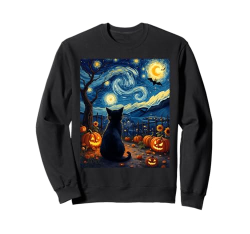 Van Gogh Cat Halloween Gruseliger Kürbis Patch Party Kostüm Sweatshirt von Funny Spooky Halloween Cat Lovers
