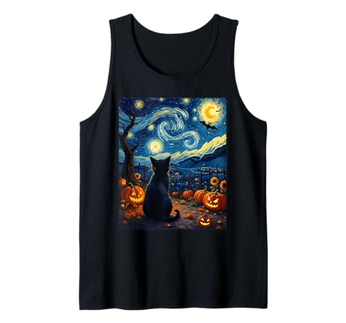 Van Gogh Cat Halloween Gruseliger Kürbis Patch Party Kostüm Tank Top von Funny Spooky Halloween Cat Lovers