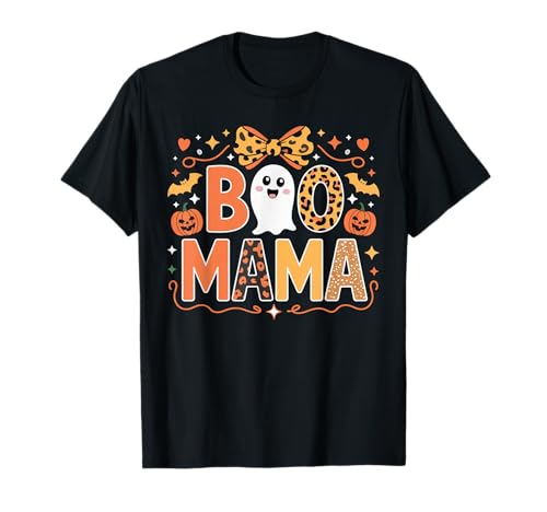 Boo Mama Niedlicher Geist Leopard Print Halloween Liebe Mutter T-Shirt von Funny Spooky Halloween Mom Family Matching Outfits