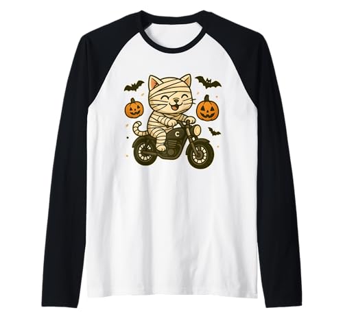 Halloween Mama Katze Biker Cute Kawaii Motorrad Katzenliebhaber Raglan Halloween Mama Katze Biker Cute Kawaii Motorrad Katzenliebhaber Raglan von Funny Spooky Pumpkin Pet Owner Halloween Costume