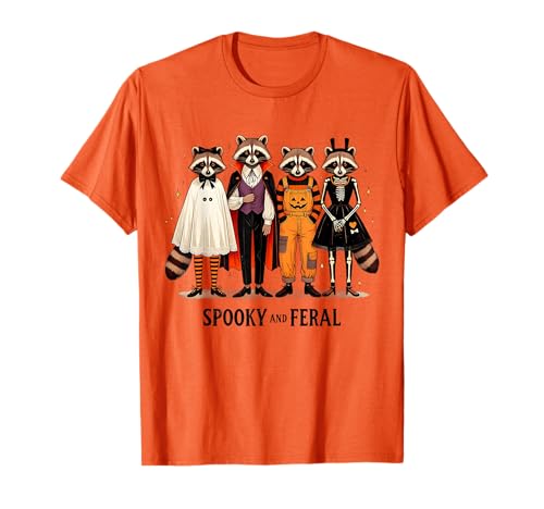Spooky and Feral Lustiger Halloween Waschbär Männer Frauen Kinder T-Shirt von Funny Spooky Raccoon Lovers Halloween Apparel