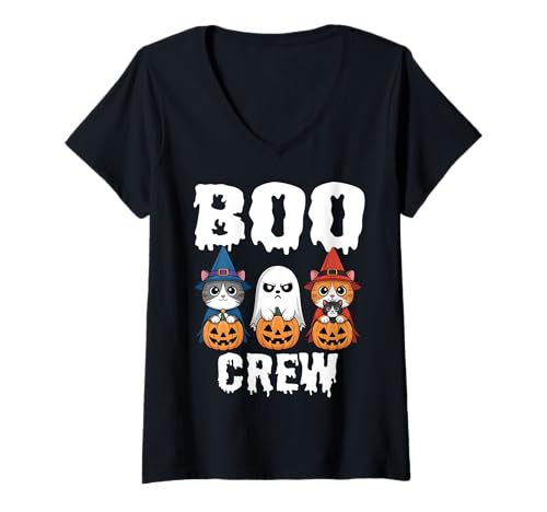 Damen The Boo Crew Passende süße Katze, Hexe, Geisterkürbis, Halloween T-Shirt mit V-Ausschnitt Damen The Boo Crew Passende süße Katze, Hexe, Geisterkürbis, Halloween T-Shirt mit V-Ausschnitt von Funny Spooky Season Costume Pet Owner Cat Lovers