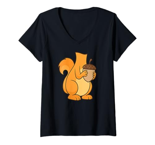 Damen Lustiges Eichhörnchen Halloween Kostüm Niedlich Kinder Eichhörnchen Karneval T-Shirt mit V-Ausschnitt von Funny Spooky Squirrel Halloween Costume Gifts