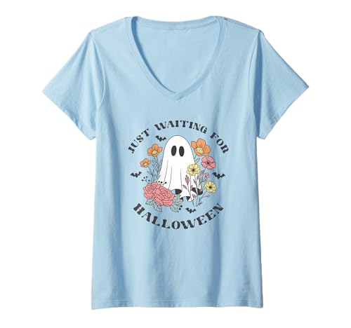 Damen Ich warte nur auf die Halloween-Geisterblume T-Shirt mit V-Ausschnitt Damen Ich warte nur auf die Halloween-Geisterblume T-Shirt mit V-Ausschnitt von Funny Springtime Goth Flower