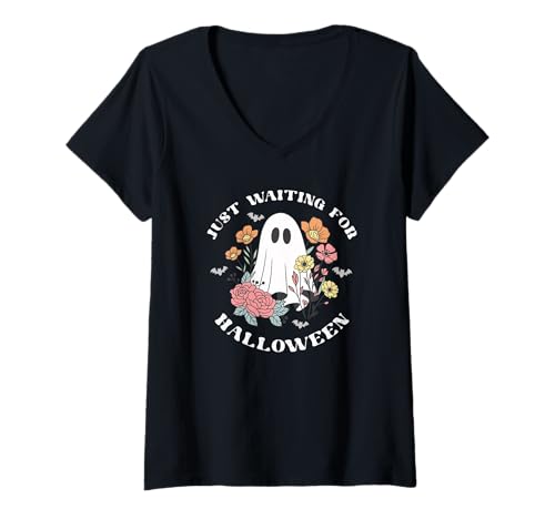 Damen Ich warte nur auf die Halloween-Geisterblume T-Shirt mit V-Ausschnitt Damen Ich warte nur auf die Halloween-Geisterblume T-Shirt mit V-Ausschnitt von Funny Springtime Goth