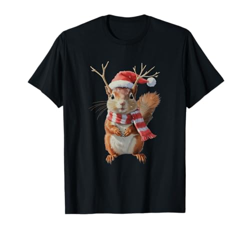 Süße Eichhörnchen Weihnachten Eichhörnchen Nikolausmütze Xmas Frauen Mädchen T-Shirt von Funny Squirrel Christmas Costume For Girls Kids