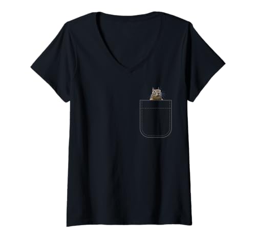 Damen Lustiges Eichhörnchen-Liebhaber, Tascheneichhörnchen, das herausschaut T-Shirt mit V-Ausschnitt Damen Lustiges Eichhörnchen-Liebhaber, Tascheneichhörnchen, das herausschaut T-Shirt mit V-Ausschnitt von Funny Squirrel Pocket Squirrel Peeking out