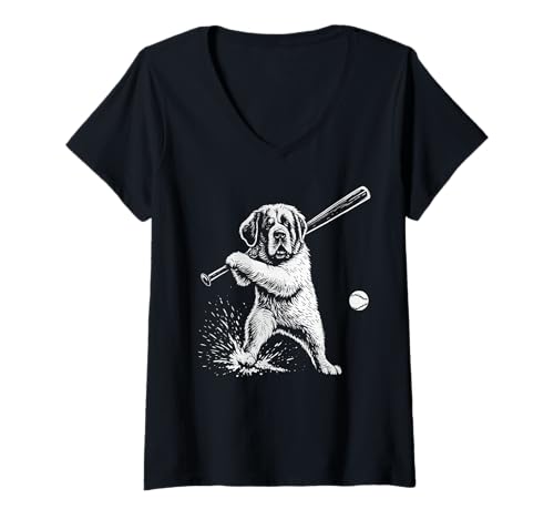 Damen Saint Bernard Baseball Sport Hundeliebhaber T-Shirt mit V-Ausschnitt Damen Saint Bernard Baseball Sport Hundeliebhaber T-Shirt mit V-Ausschnitt von Funny St Bernard Baseball Player Dog Designs