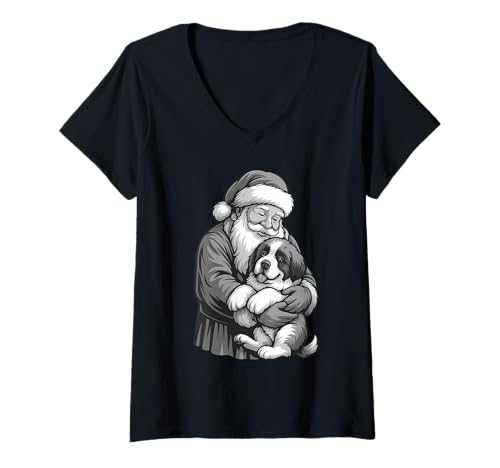 Damen Bernhardiner Weihnachtsmann Weihnachten Hundeliebhaber T-Shirt mit V-Ausschnitt Damen Bernhardiner Weihnachtsmann Weihnachten Hundeliebhaber T-Shirt mit V-Ausschnitt von Funny St Bernard Holiday Dog Designs
