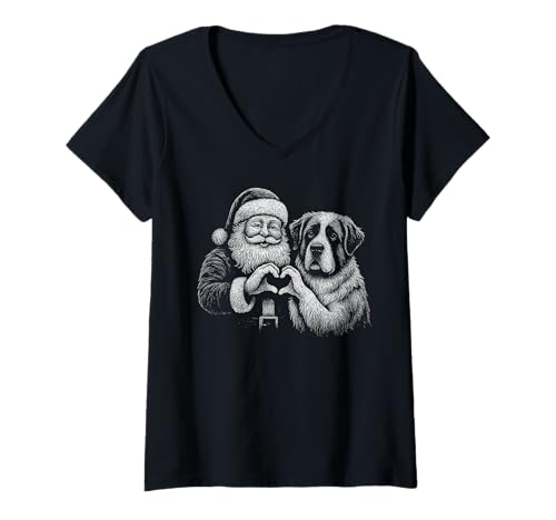 Damen Bernhardiner Weihnachtsmann in Herzform für Hundeliebhaber T-Shirt mit V-Ausschnitt Damen Bernhardiner Weihnachtsmann in Herzform für Hundeliebhaber T-Shirt mit V-Ausschnitt von Funny St Bernard Holiday Dog Designs