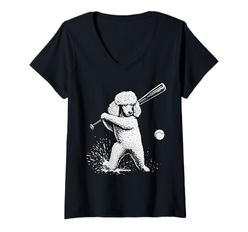 Damen Pudel Baseball Sport Hundeliebhaber T-Shirt mit V-Ausschnitt Damen Pudel Baseball Sport Hundeliebhaber T-Shirt mit V-Ausschnitt von Funny Standard Poodle Baseball Player Dog Designs