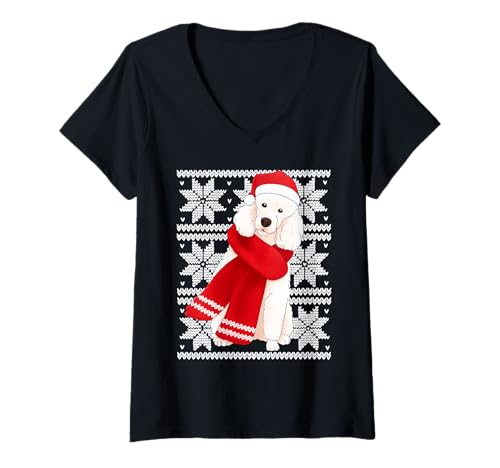 Damen Hundeliebhaber mit Pudel, hässlicher Weihnachtsfeiertag T-Shirt mit V-Ausschnitt Damen Hundeliebhaber mit Pudel, hässlicher Weihnachtsfeiertag T-Shirt mit V-Ausschnitt von Funny Standard Poodle Festive Dog Designs
