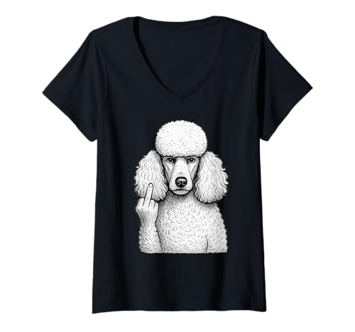 Damen Pudel Mittelfinger sarkastischer Hundeliebhaber T-Shirt mit V-Ausschnitt Damen Pudel Mittelfinger sarkastischer Hundeliebhaber T-Shirt mit V-Ausschnitt von Funny Standard Poodle Flipping Off Dog Designs