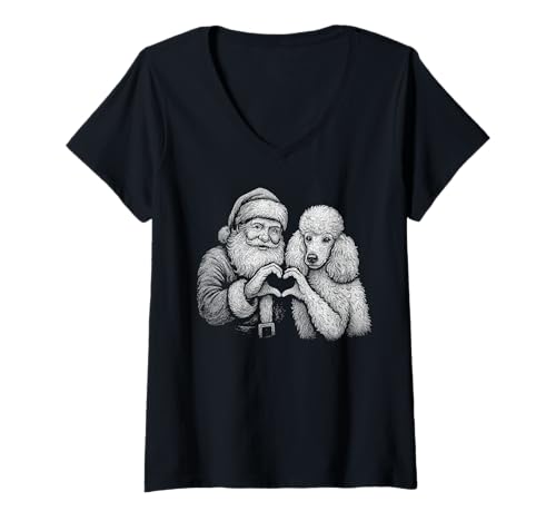 Damen Pudel Weihnachtsmann Herzform Weihnachten Hundeliebhaber T-Shirt mit V-Ausschnitt Damen Pudel Weihnachtsmann Herzform Weihnachten Hundeliebhaber T-Shirt mit V-Ausschnitt von Funny Standard Poodle Holiday Dog Designs